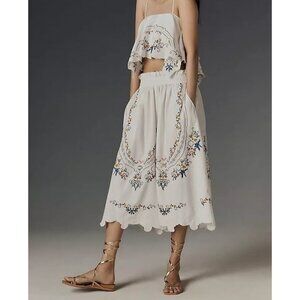 Anthropologie Embroidered Culotte Pants Womens S Vintage Enchanting Cottage Boho